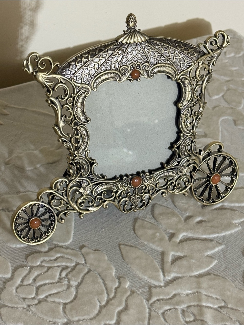 Ornate Gold Decorative Photo Frame with Rust Colored Accent Stones